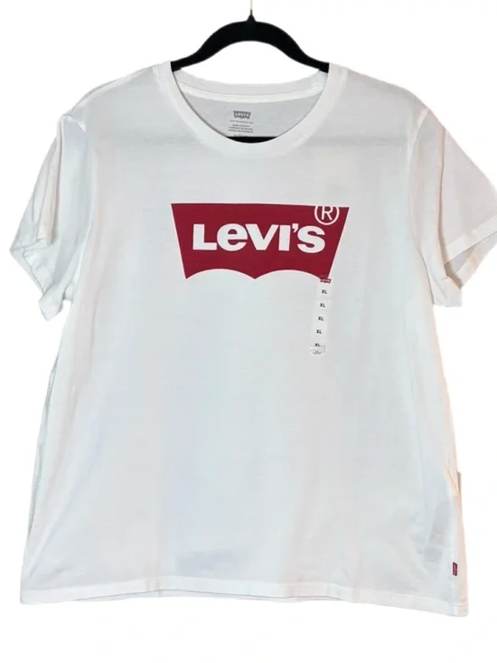Levi’s White Logo Graphic Tee XL NWT Classic Red Batwing Cotton - Picture 2 of 9